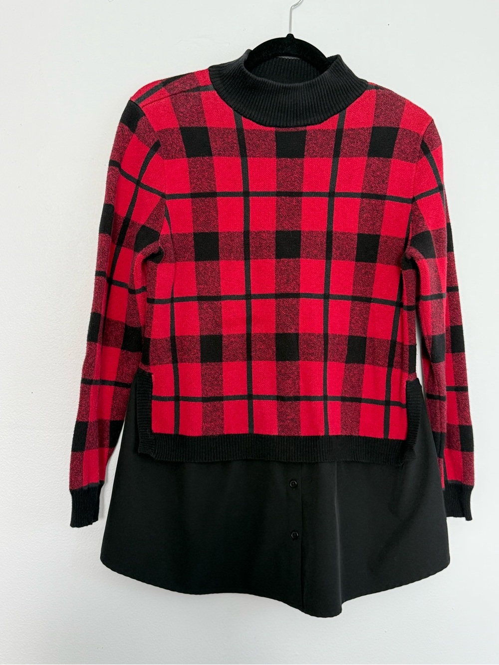 Style & Co. Red and Black Plaid Mock Neck Layered Sweater